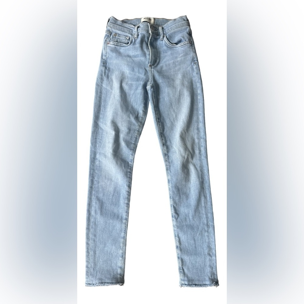 AGOLDE Raw Hem Distressed Pocket Sophie Jeans Size 24 High Rise Light Wash